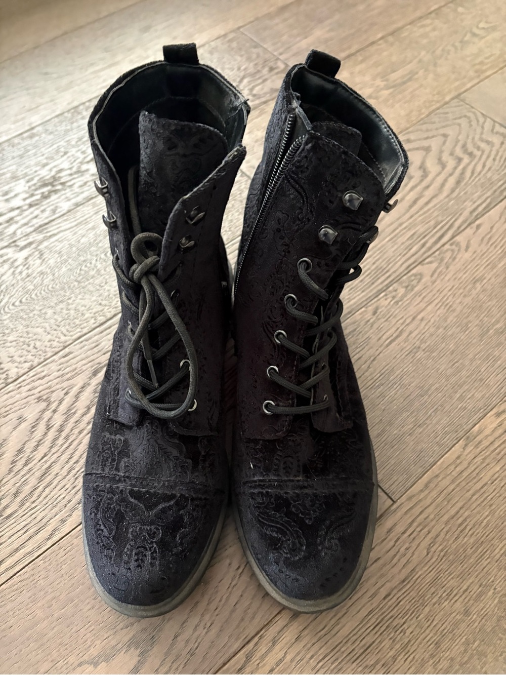 Indigo Rd. Black Lace-Up Jacquard Combat Boots